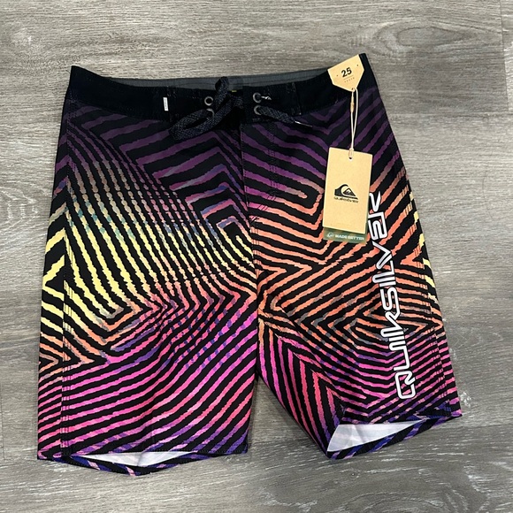 Quiksilver Other - Quicksilver High Line Board Shorts Stripe Black, Red & Yellow, Boys, SZ 25. NEW